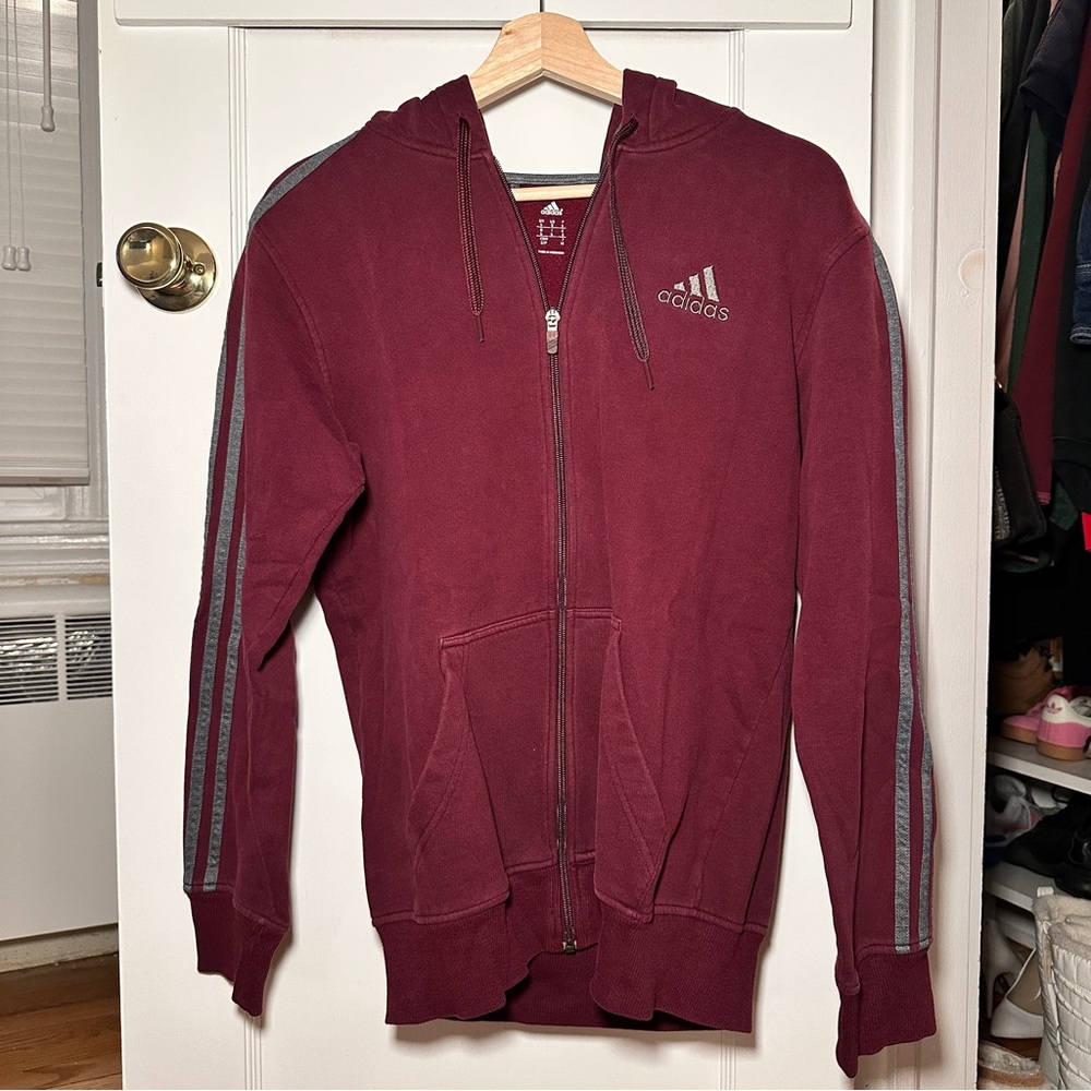 Adidas Men's Maroon Zip-Up Sweater